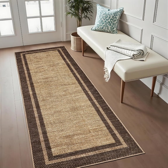 Washable Rug 2x10 Runner Rug Border Kitchen Rugs Non Slip Rugs for Entryway Bedside Carpet Modern Stain Resistant Carpet Low Pile Floor Cover for Bathroom Laundry Room,Brown