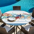 thumbnail image 6 of Green Starfish Summer Round Tablecloth, Fitted Table Cover with Elastic for 45"-54" Round Tables, Ocean Coral Conch Blue Shells Table Cloth Outdoor Indoor Dinning Party Waterproof Tablecloths, 6 of 7