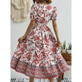 thumbnail image 3 of Women'S 2025 Summer Puff Sleeves Boho Floral Print Casual Flowy Long Maxi Dress Red S, 3 of 5