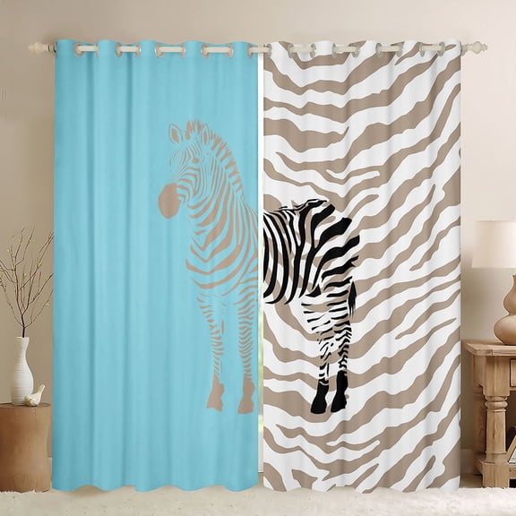 Feelyou Kawaii Blue Zebra Black Out Curtains, Simple Fashion Style Curtains Pack of 2 (42x63 Each), Teens Kids Boys Girls Bedroom Curtains, Blackout Curtains Bedroom Decor