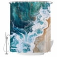 thumbnail image 2 of Teal Blue Shower Curtains for Bathroom, Gradient Sea Wave Abstract Ocean Beach Scenery Washable Fabric Shower Curtain with Hooks Waterproof Bathroom Decor Sets, 36 x 78 Inches, 2 of 9