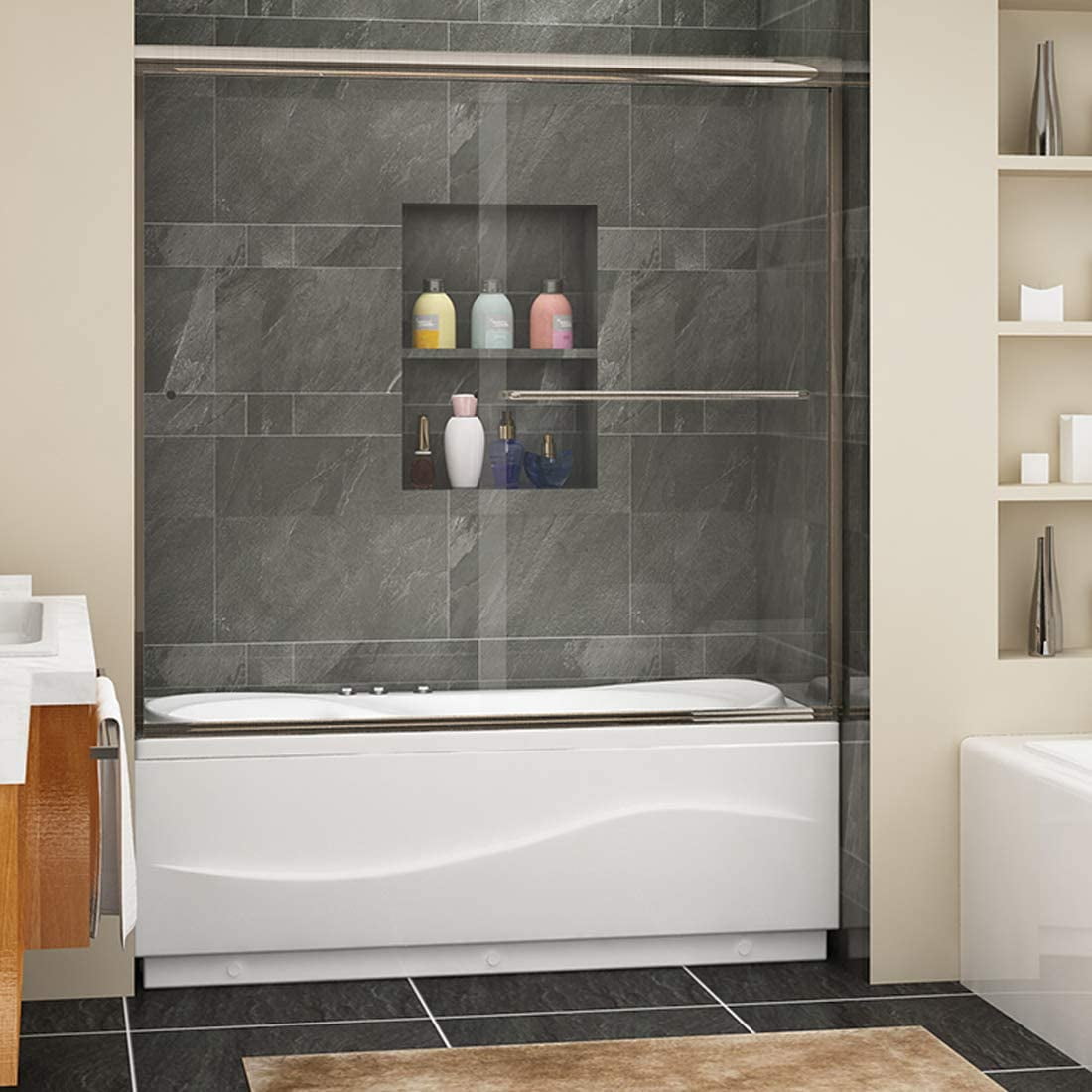 SUNNY SHOWER Glass Sliding Shower Door for Bathtub 60 W x 57.4 H inches
