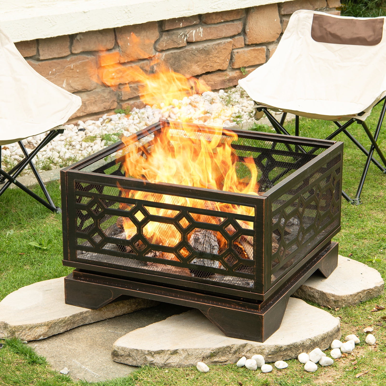 MistMo 26“ Square Wood Burning Fire Pit for Outdoor Patio Garden