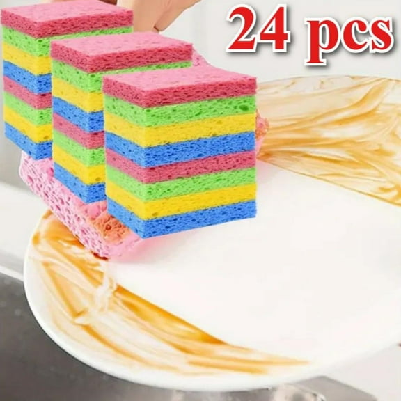 24 pack Kitchen Sponges Natural Cellulose Compressed Sponges for Cleaning Reusable Dish Sponges Kitchen Non-Scratch DIY for Kids