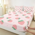 thumbnail image 4 of Feelyou Girly Pink Strawberry Twin Sheet Sets, Kawaii Stars Print Twin Fitted Sheet, Teens Kids Girls Women Flat Sheet, Super Cozy Room Decor, 3pcs, 4 of 8