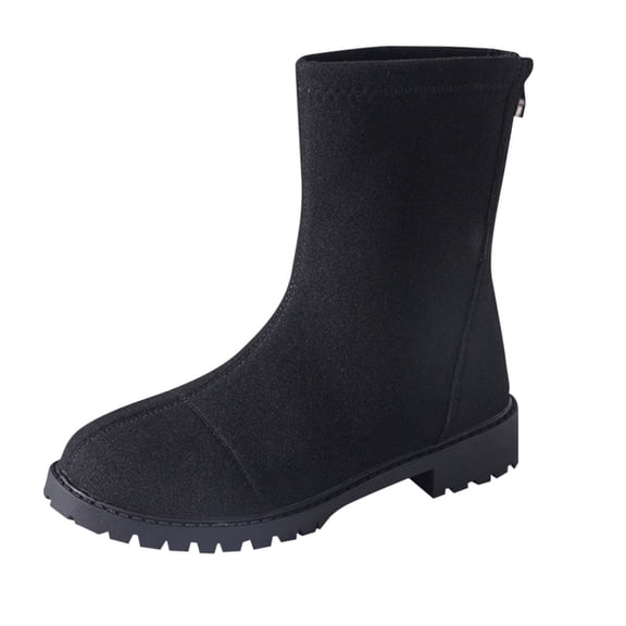Xfvqtps Womens Suede Ankle Boots Low Block Heel Booties with Back Zipper Round Toe Casual Fashion Shoes for Fall Winter Comfort Black