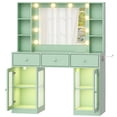 thumbnail image 3 of Zimtown Makeup Vanity with 3 Colors Light Mirror, Glass Top Vanity Desk with Two Glass-Door Storage Cabinets & Charging Station, Light green, 3 of 8