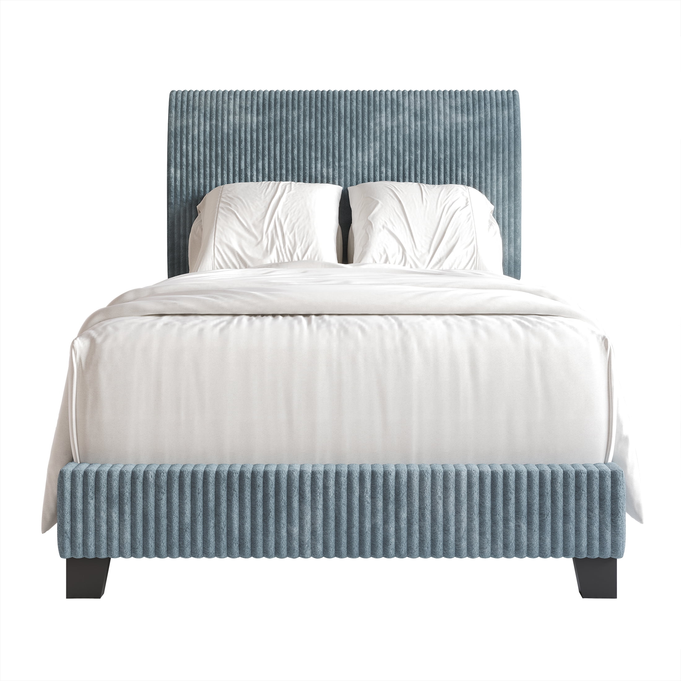 Castle Place Chic Corduroy Velvet Upholstered Twin Bed, Light Blue