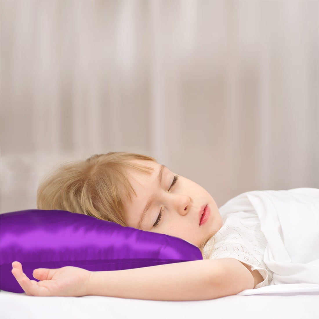 PiccoCasa Silk Pillowcase 1 Piece Travel Silk Pillow Cover, Purple, 14"x20"