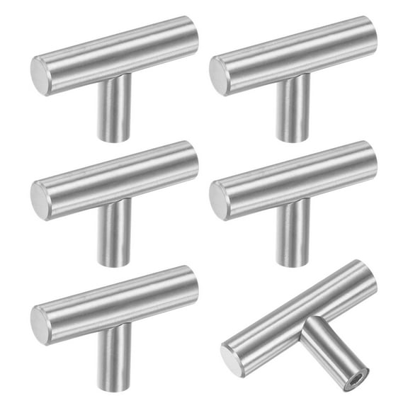 Uxcell 6-Pack Cabinet Pulls Knobs, 2" Modern Stainless Steel T Bar Knobs Single Hole Handles [Silver]