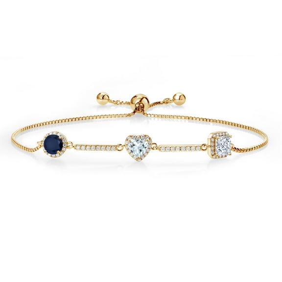 Gem Stone King 1.82 Ct Blue Sapphire Sky Blue Aquamarine 18K Yellow Gold Plated Silver Bracelet for Women