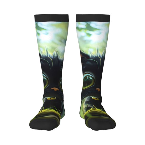 Fotbe Cute Big-Eyed Black Cat Calcetas Divertidas Estampadas para Hombre y Mujer, Calcetas de Algodón hasta la Rodilla para Caminar, Correr, Enfermería y Embarazo