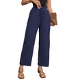 thumbnail image 6 of TEMOFON Women's Wide Leg Linen Pants High Waisted Drawstring Lounge Pants with Pockets Casual Summer Beach Vacation Palazzo Trousers, 6 of 7
