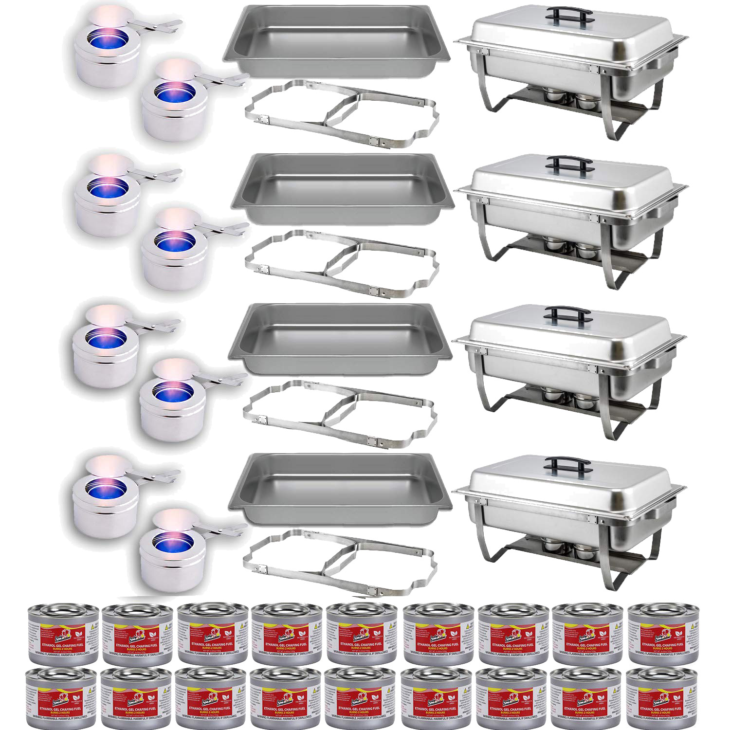 Chafing Dish Buffet Set w/Fuel — Folding Frame + Water Pan + Food Pan