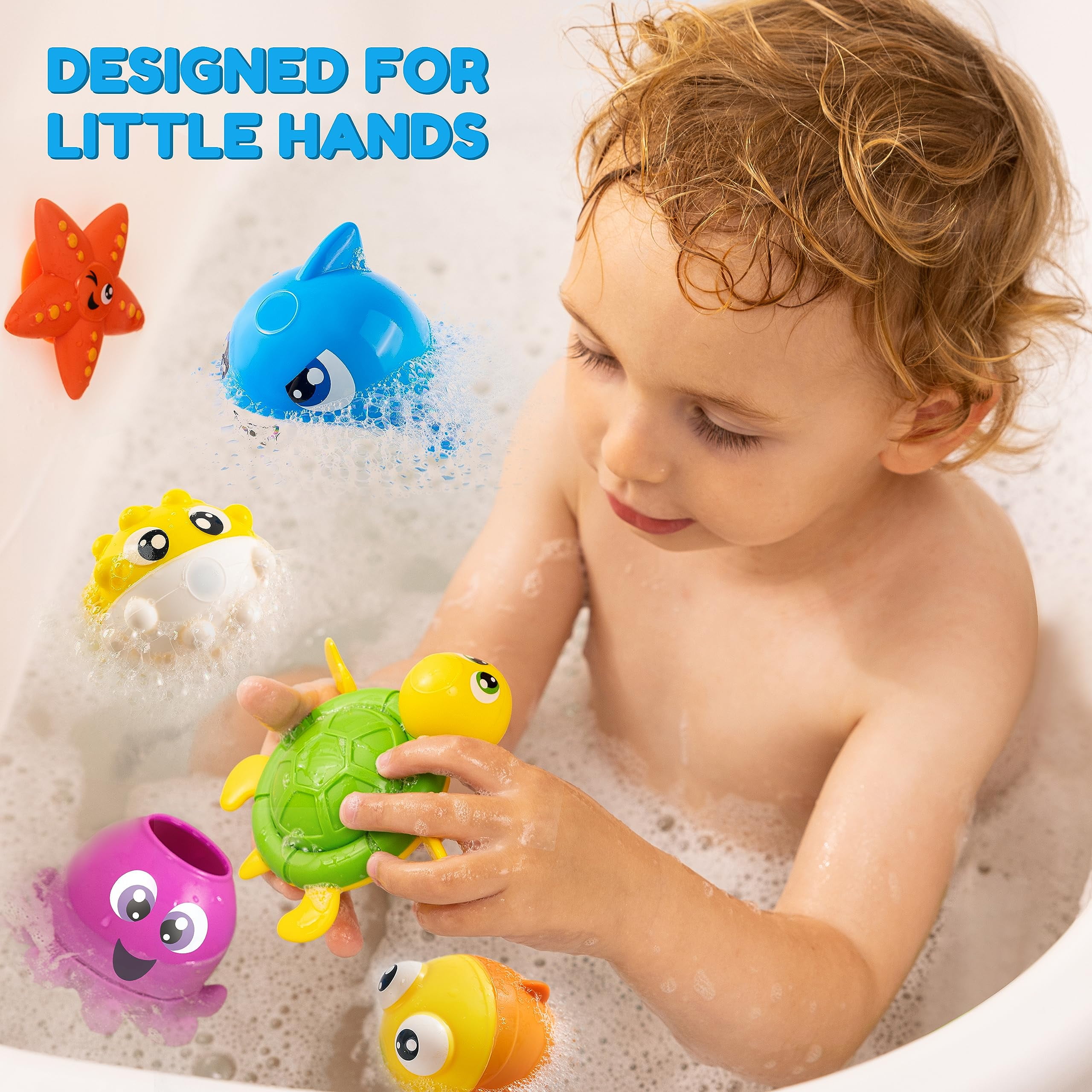 JOYIN Baby Bath Toy Set - Magnetic Fishing Toy with Fishing Rod, Wind-up  Shark and Turtle, Mold-Free Soft Puffer & Clown Fish, Spinning Octopus and