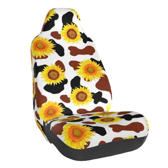 Wukai Sunflower Cow Full Set Car Seat Covers with Soft Padding Universal Auto Front Seats Protector and Cushion Mat
