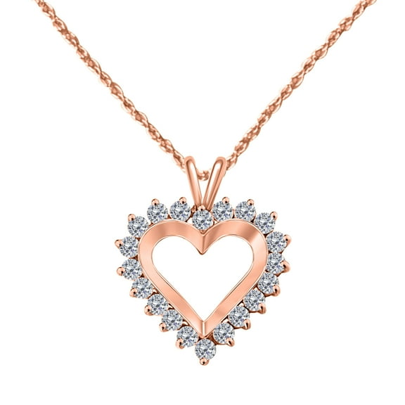 Mauli Jewels 14K Rose Gold Diamond Heart Necklace for Women, 4 Prongs, 1 Carat Diamond Heart Pendant with 18'' Chain|Silver Chain