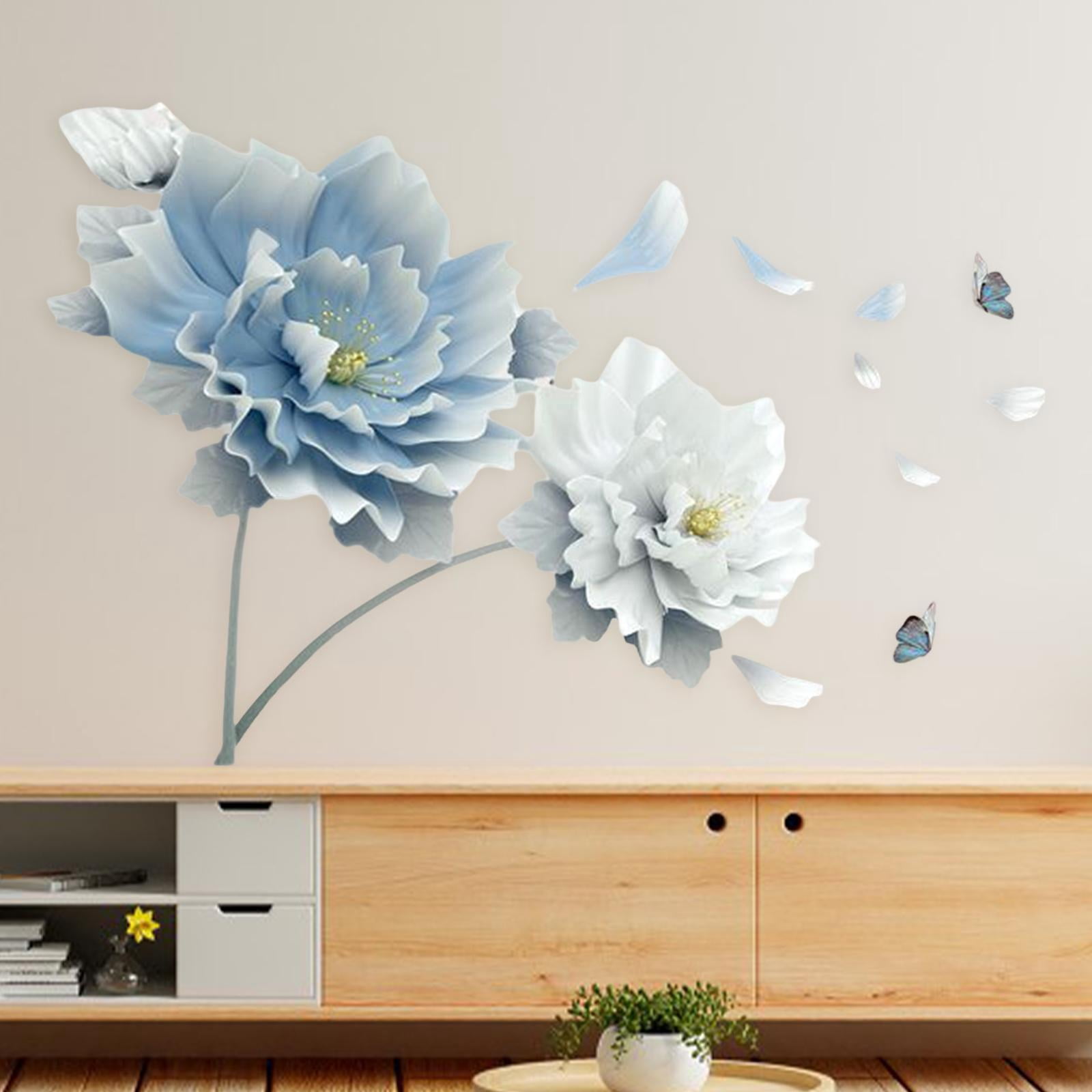 TISHITA Wall Decal Murals Vintage PVC, Removable Wall Sticker Wall Art Decor for Corridor Office Room, Home Decoration Blue White Flowers