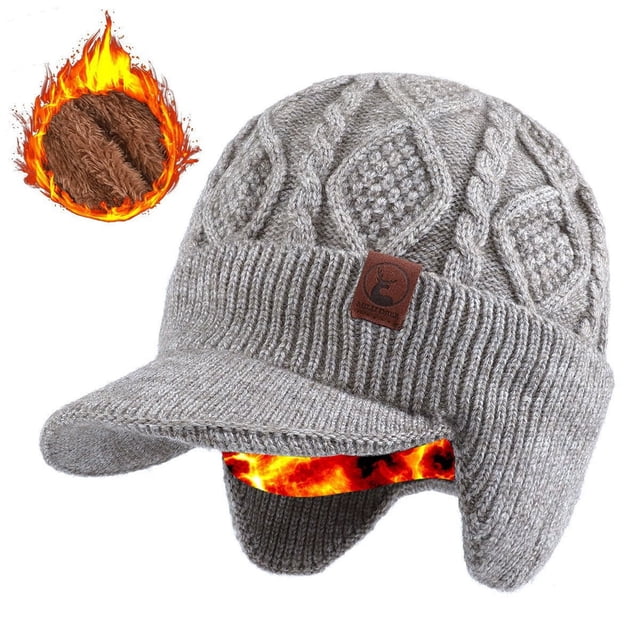Gorro de invierno con orejeras y visera | Gorro de punto unisex para clima frío | Gorro grueso con forro polar para actividades al aire libre, viajes y ciclismo