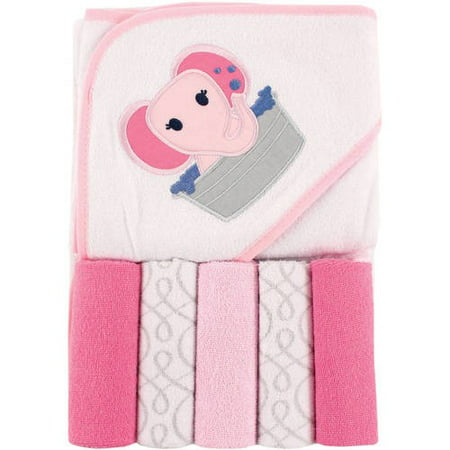 Luvable Friends Baby Hooded Towel with 5 Washcloths, Pink
