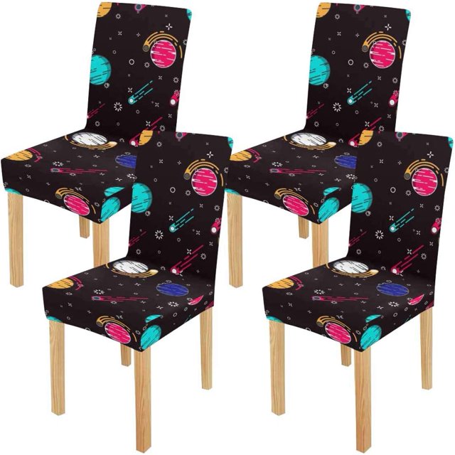 ABPHQTO Funda protectora para silla elástica con planetas del espacio exterior, funda protectora para comedor, Hotel, boda, fiesta, juego de 4