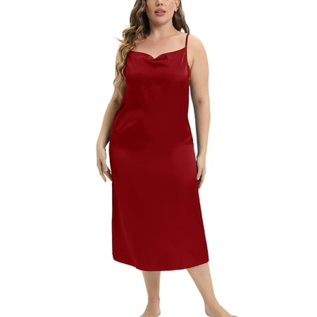Women Nightgown Plus Size Cami Dress Satin Chemise Sexy Lingerie Dress V Neck Sleepwear Slips Nightie Adjustable Straps Nightshirt  XL-4XL