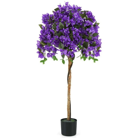 Barara King 4.5ft Artificial Azalea Topiary Trees with Cement Pot, Faux Plants for Patio, Garden, Front Door, Balcony, Backyard, Purple