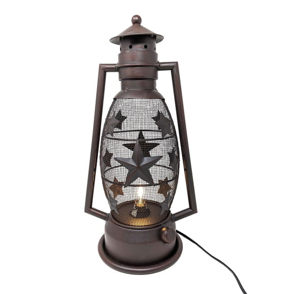 Rustic Metal Star Lantern Nightlight - Vintage Farmhouse Table Lamp with Electric Cord - Western Cowboy Style Décor for Living Room, Bedroom, or Office
