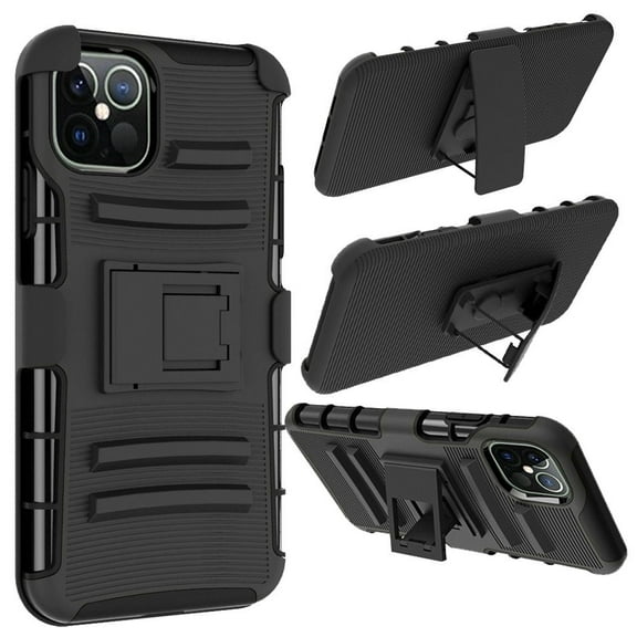 GSA Rubberized Holster Kickstand Case For iPhone 12 Pro Max (6.7") - Black