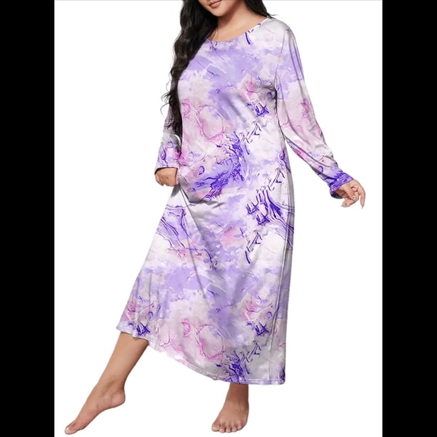 Camisón de Larga para Mujer, Estampado, Camiseta, Vestido de Dormir Mármol 4XL