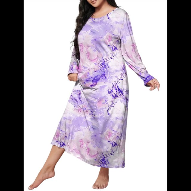 Camisón de Larga para Mujer, Estampado, Camiseta, Vestido de Dormir Mármol XXL