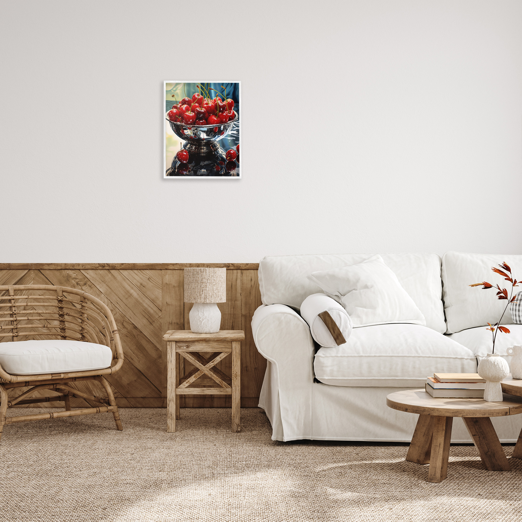 Stupell Industries Bowl of Cherries Reflection Food & Beverage Painting White Framed Art Print Wall Art, 16 x 20