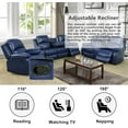 thumbnail image 3 of PonLiving 3 Seater Bonded Leather Reclining Sofa Couch Living Room Furniture, Manual Reclining Sofa with Cup Holders & Drop Down Table for Living Room/Rv Car(Bonded Leather Blue, Sofa), 3 of 5