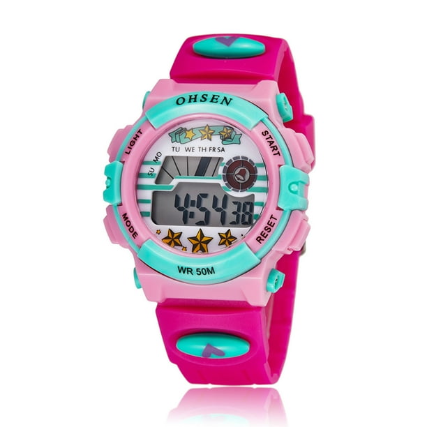 Reloj deportivo Ohsen multifunción, resistente al agua, con pantalla retroiluminada, de cuarzo, unisex, con cronómetro, fecha y alarma (1603 Rosy)