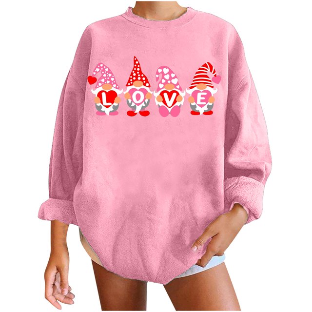 RKSTN Chandail de la Saint-Valentin pour Femmes, Coupe Ample, Mode Décontractée, Manches Longues, Col Rond, Chandail Grande Taille, Imprimé Cœur d'Amour, Chandails de Couleur Unie