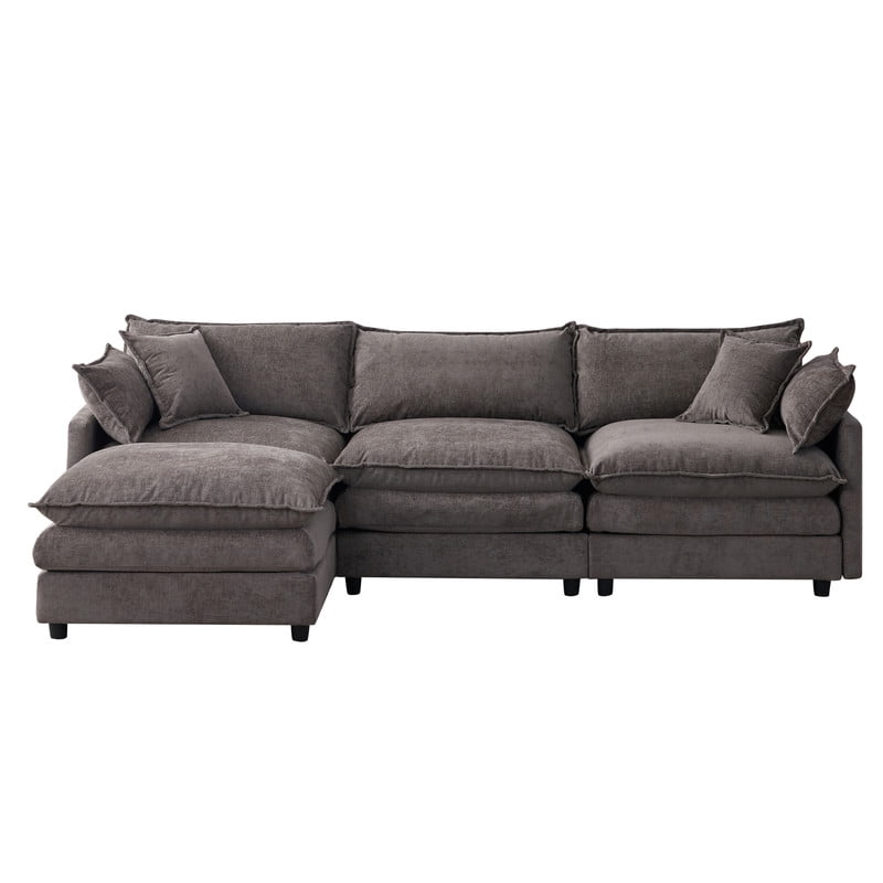 105" Modular Sectional Couch, 3-Seater Soft Chenille L-Shaped Sofa with Ottoman, Upholstery Sofa Couch with Pocket Coil & High-Density Foam for Living Room