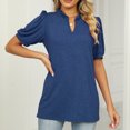 thumbnail image 4 of Homenesgenics Womens Tops under $5 Fashion Women's Casual Solid Color Stand-up V-Neck Short Sleeve Shirts Tops Blouse Blue XL, 4 of 5