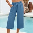 thumbnail image 3 of Dwellite Women's Capri Pants High Waisted Drawstring Palazzo Cropped Pants Summer Casual Trousers with Pockets Blue M, 3 of 3