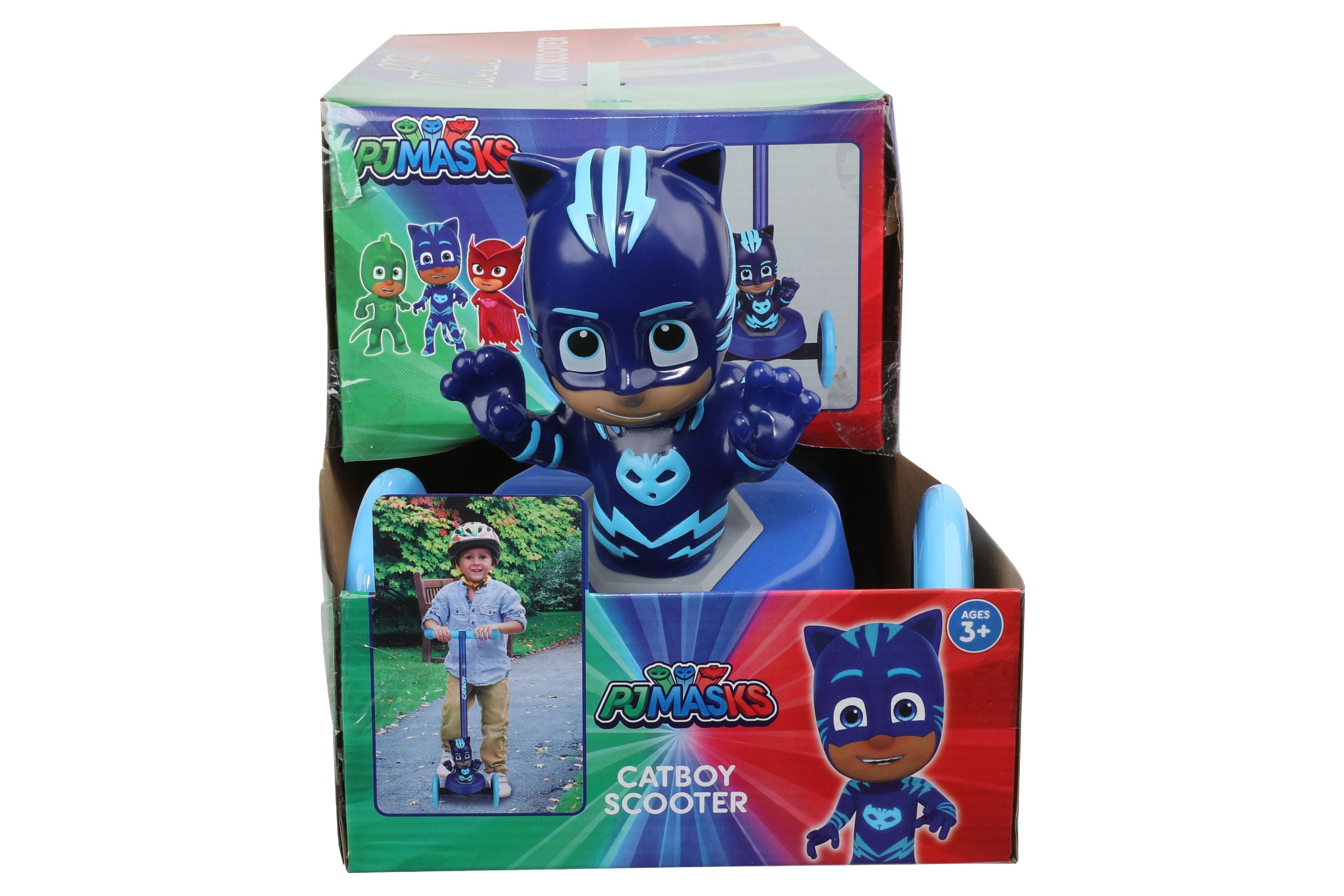 PJ Mask Catboy 3D Scooter with 3 Wheels Tilt and Turn- Blue, For Boys and Girls Ages 3+, Max Weight 75lbs, Foot-Activated Brakes