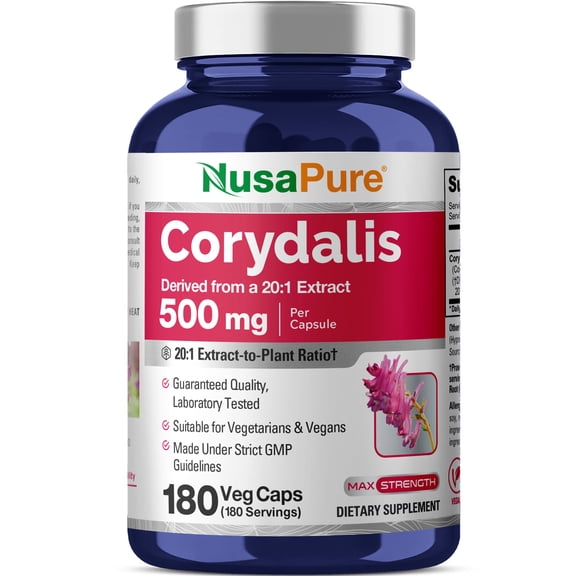 NusaPure Corydalis Root Capsules, 500 mg, 180 Veg Capsules (Non-GMO, Vegan)