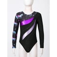 thumbnail image 5 of Doomiva Kids Girls Print Long Sleeve Gymnastics Dance Leotard Yoga Ballet Bodysuit Biketard Unitard Black&Purple 8, 5 of 7