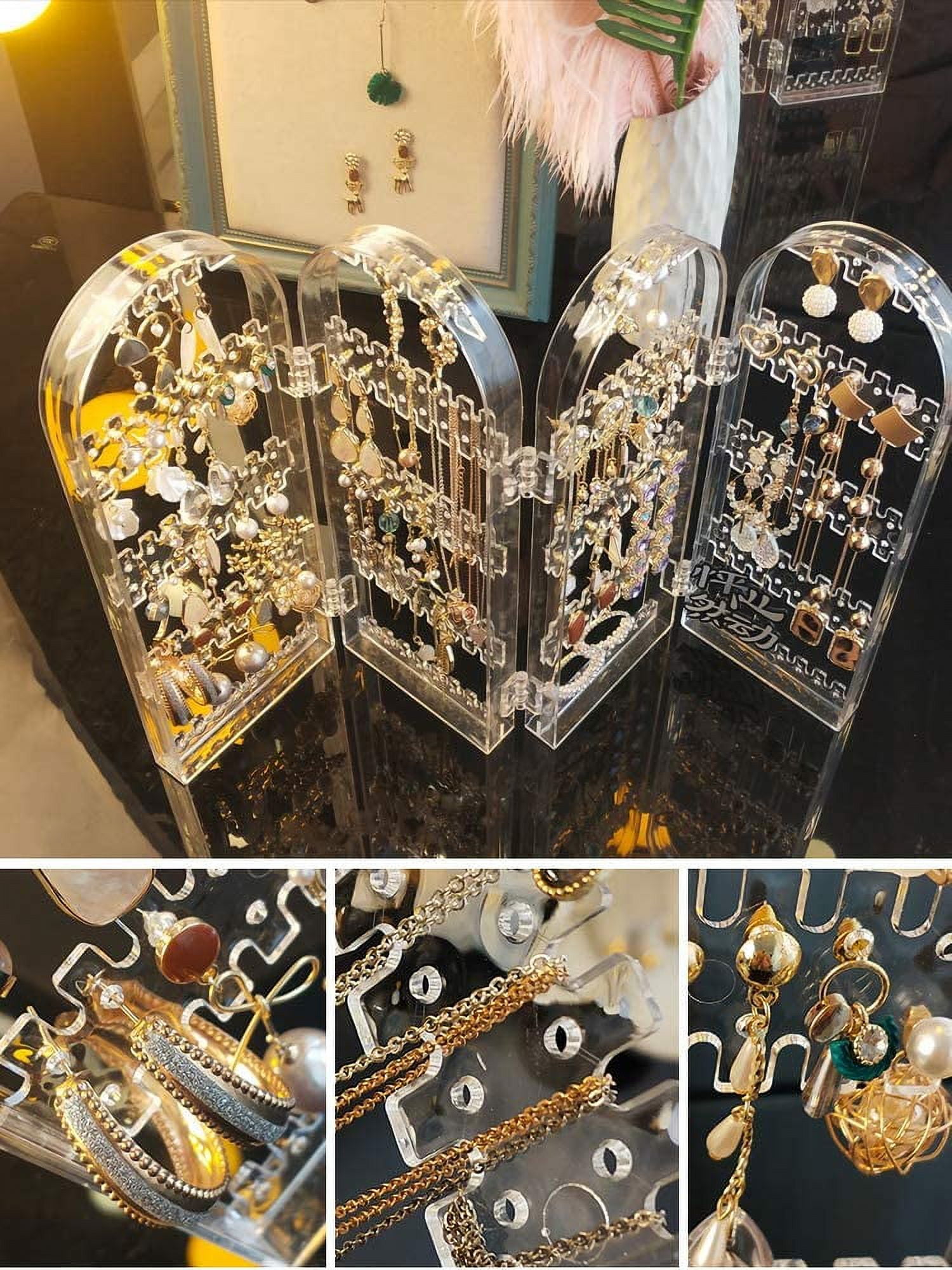 Earring Holder Organizer, 5 Tiers Stud Earring Organizer, 2/3/4 Doors Foldable Necklace Organizer Jewelry Holder, Earring Display Stands for Selling