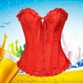 thumbnail image 4 of Hpapadks Corset Belts for Women Ruffles Lace Up Overbust Bustier with Bow Tie Front Adjustable Ruched Corset Belt Halloween Red, 4 of 6