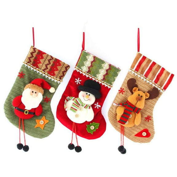 Luxsea Mini Christmas Stocking, (3 Pack) Xmas Stocking Christmas Tree Ornaments Decorations - Santa Snowman Reindeer Bear Character