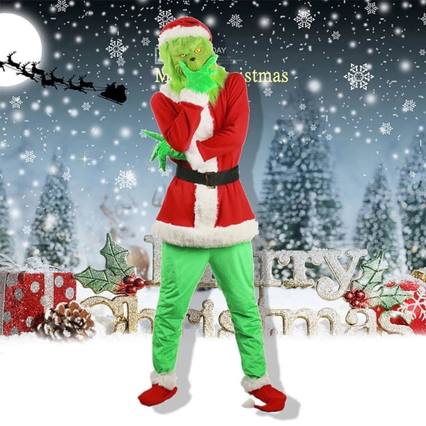 Disfraz de Papá Noel de monstruo de piel verde para Navidad, traje de Papá Noel, ropa de Anime, máscara divertida de Año Nuevo, conjunto de guantes para fiesta de Halloween