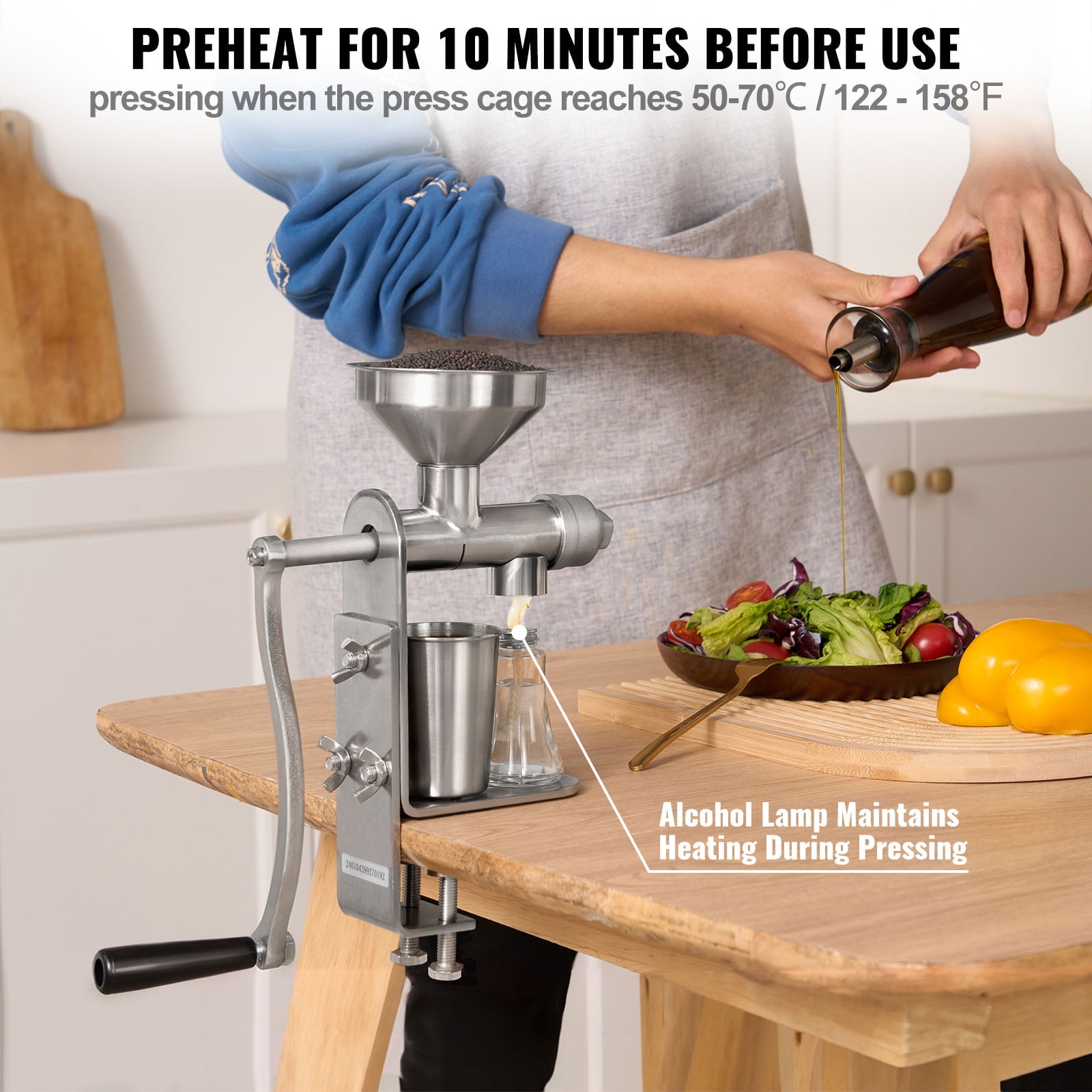 KFFKFF Hand-Operated Oil Press, Durable Stainless Steel Oil Extraction Device, Easy-to-Clean Detachable Press Mechanism, Ideal for Home Use, Suitable for Peanuts, Sesame, Rapeseed, Tea Seeds