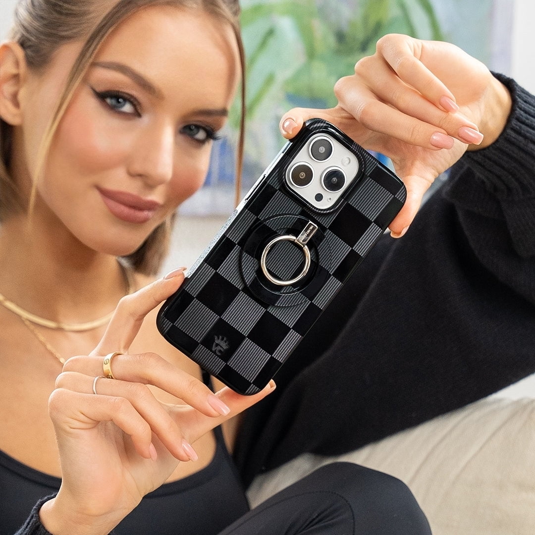 VELVET CAVIAR iPhone 13 Case Black Checkered - Compatible with MagSafe - Cute Protective Cases for Women for Women - Black Grey Checkerboard