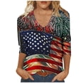 thumbnail image 7 of Womens American Flag Shirt 4th of July 3/4 Sleeve T Shirts Dressy V Neck Tunic Tops Patriotic Graphic Tees Dressy Casual Loose Fit Blouses, 7 of 7