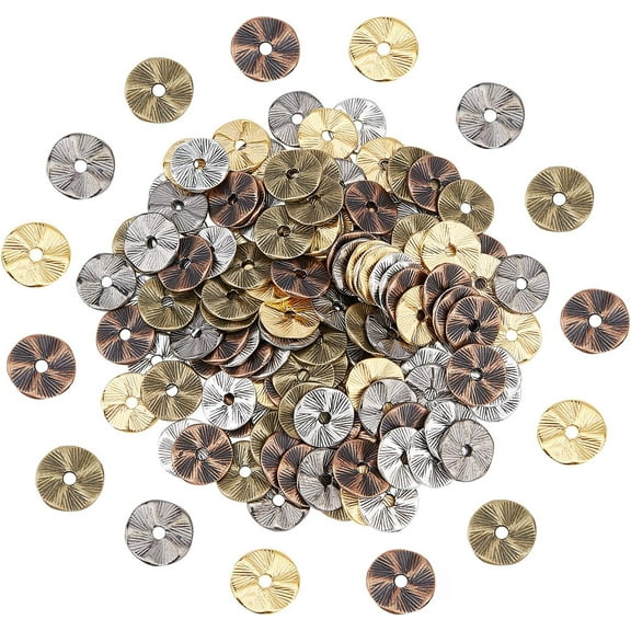 1box 150pcs Tibetan Style Alloy Wavy Disc Charm Beads 5 Colors Flat Round Metal Spacers Jewelry Beads for DIY Bracelet Necklace Jewelry Making