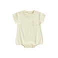 thumbnail image 1 of xiaxaixu Barboteuses pour Filles et Garçons, Été Manches Courtes Col Rond Poche Poitrine Combinaison Courte pour Bébé, 1 of 8